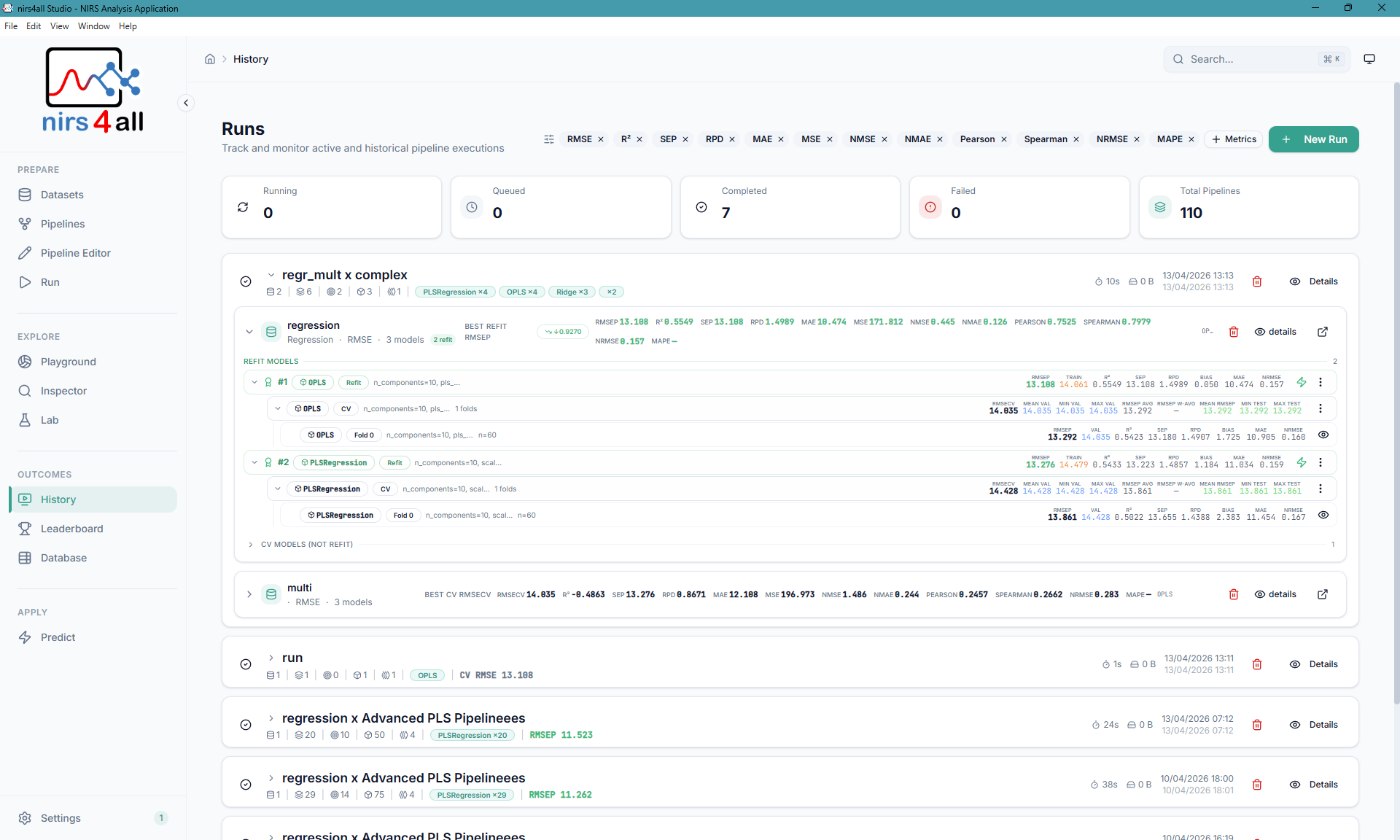 Runs overview page